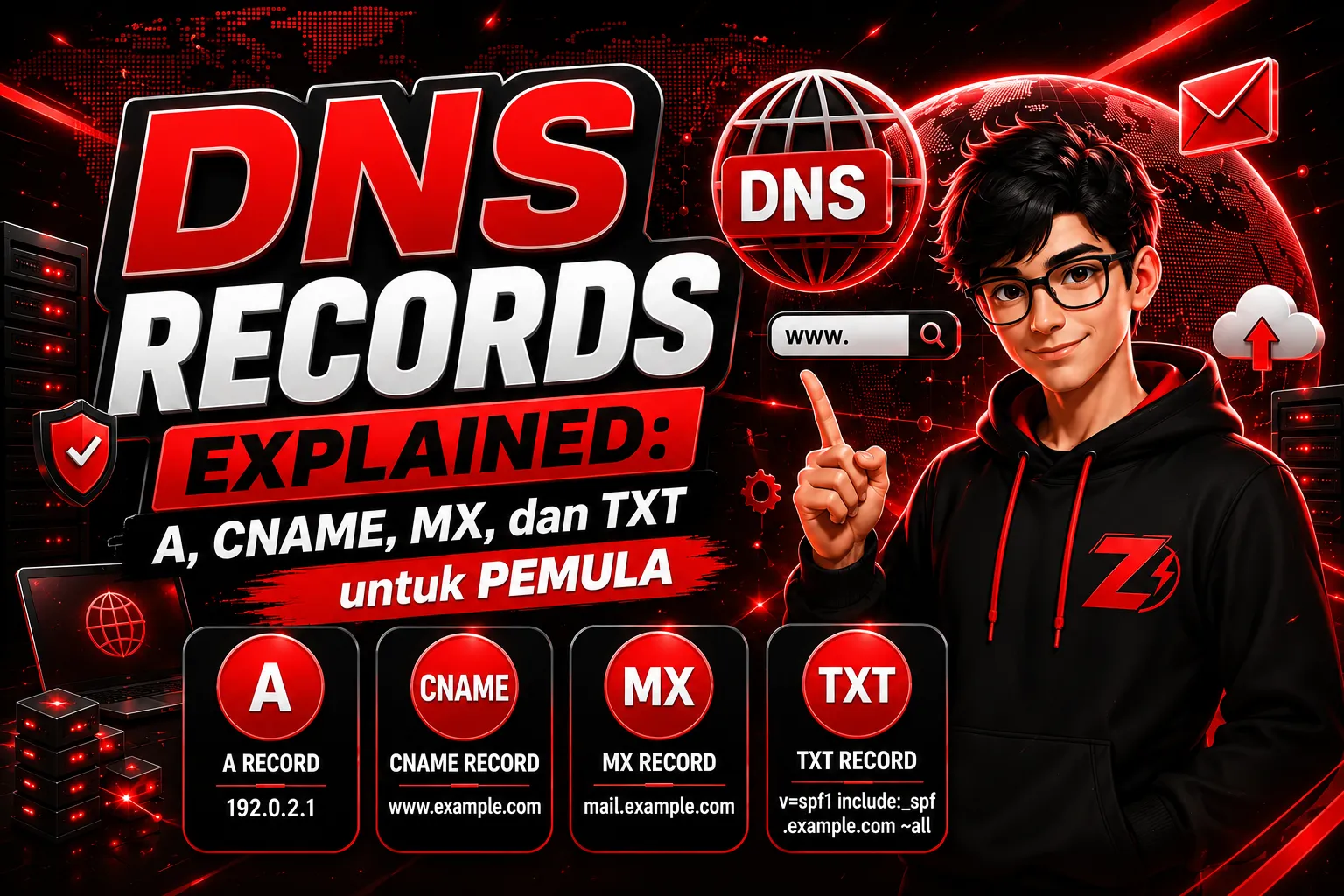DNS Records Explained: A, CNAME, MX, dan TXT untuk Pemula